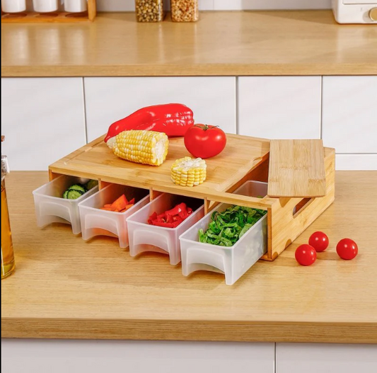 PREMIUM BAMBOO CUTTING BOARD WITH 4 CONTAINER AND CHOPPING SET