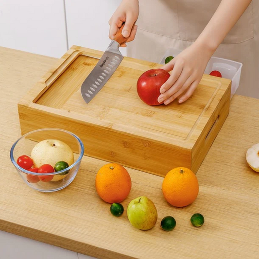 PREMIUM BAMBOO CUTTING BOARD WITH 4 CONTAINER AND CHOPPING SET