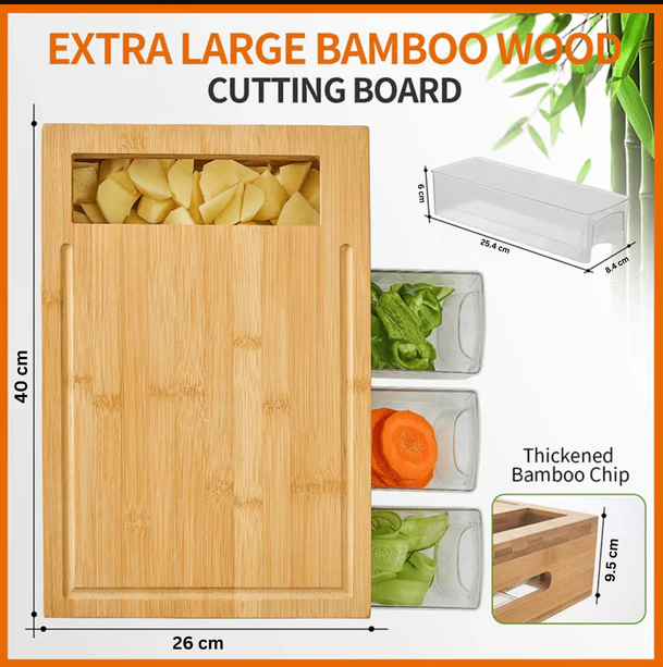 PREMIUM BAMBOO CUTTING BOARD WITH 4 CONTAINER AND CHOPPING SET
